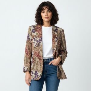 Vintage Part One Purple Green Floral Paisley Single Breasted Blazer Size 16